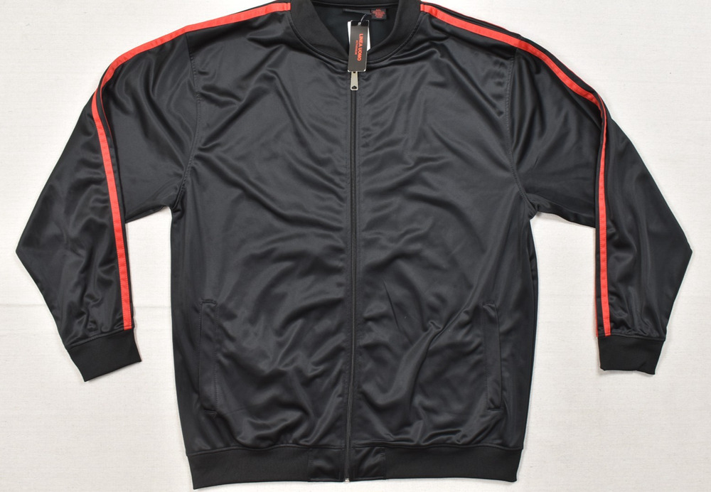 Linea Uomo Men's Track Jacket Size 4XL Black with Red Racing Stripes Full Zip